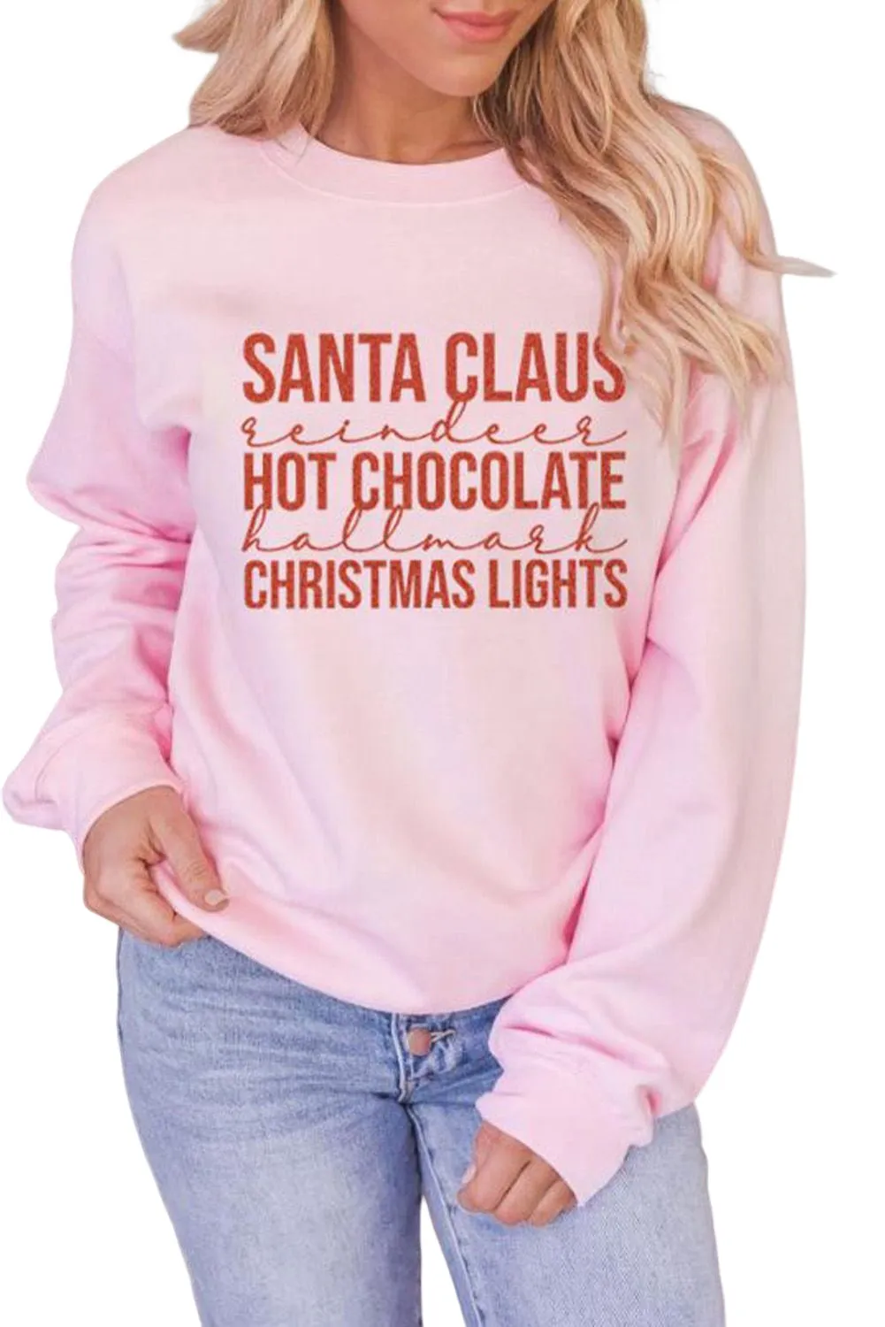 Christmas Glitter Letter Print Graphic Pullover Sweatshirt