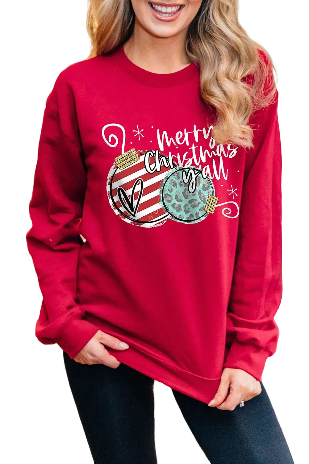 Christmas Glitter Letter Print Graphic Pullover Sweatshirt