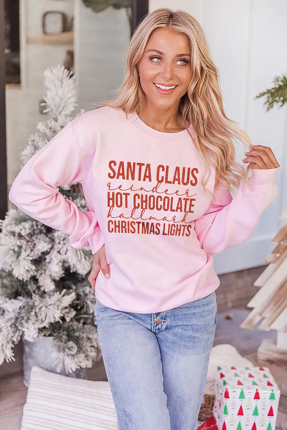 Christmas Glitter Letter Print Graphic Pullover Sweatshirt