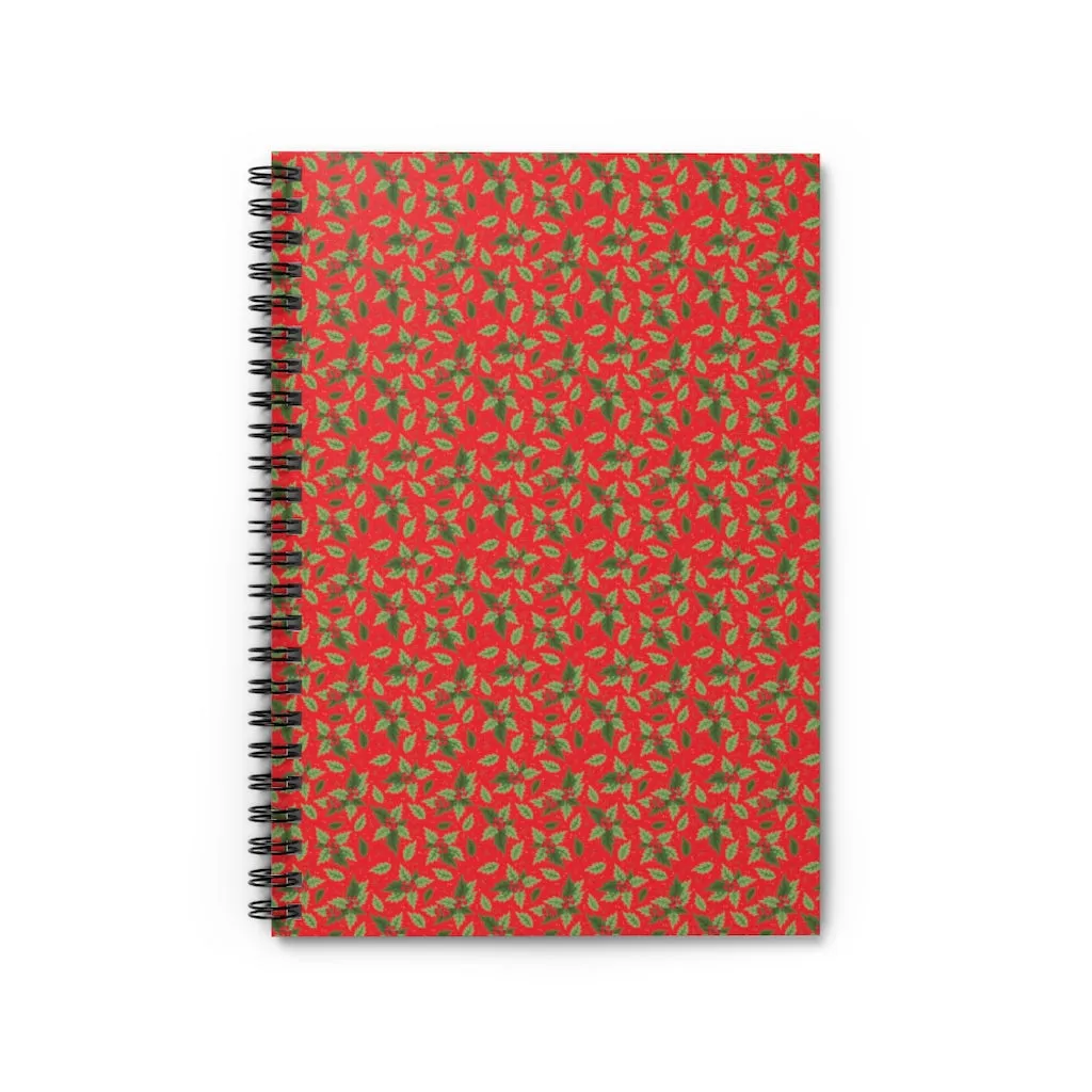 Christmas Holly Holiday Red Spiral Journal - Ruled Line