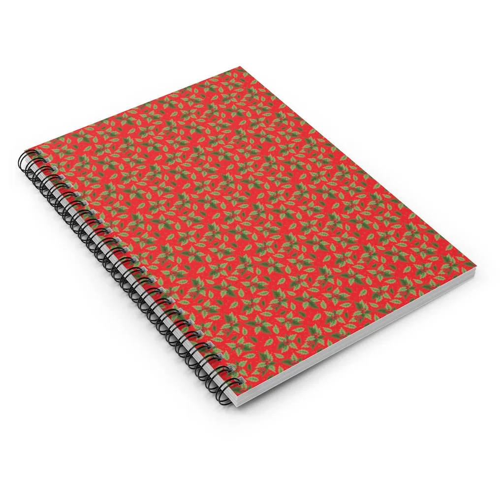 Christmas Holly Holiday Red Spiral Journal - Ruled Line