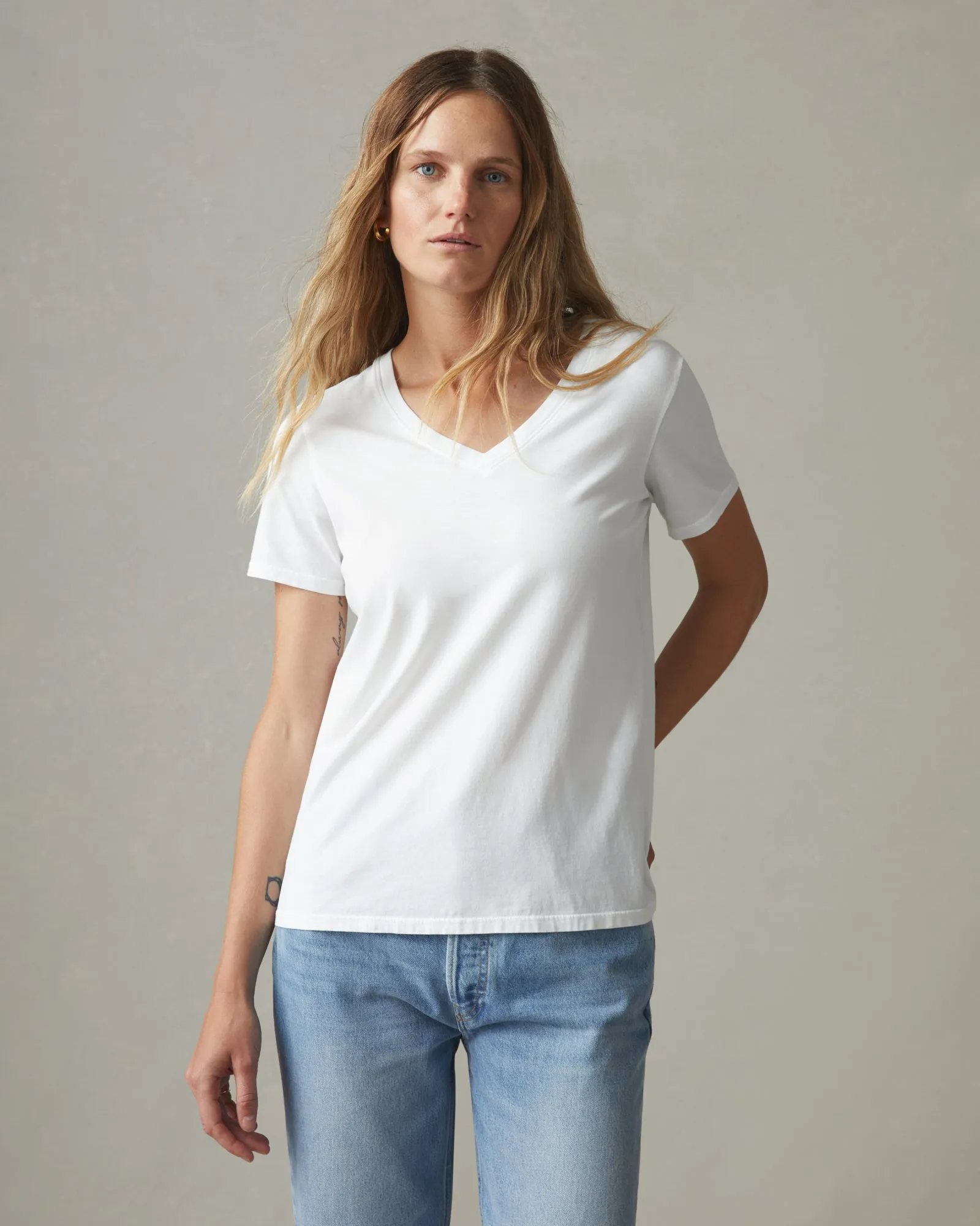 Classic Cotton V-Neck Tee - White