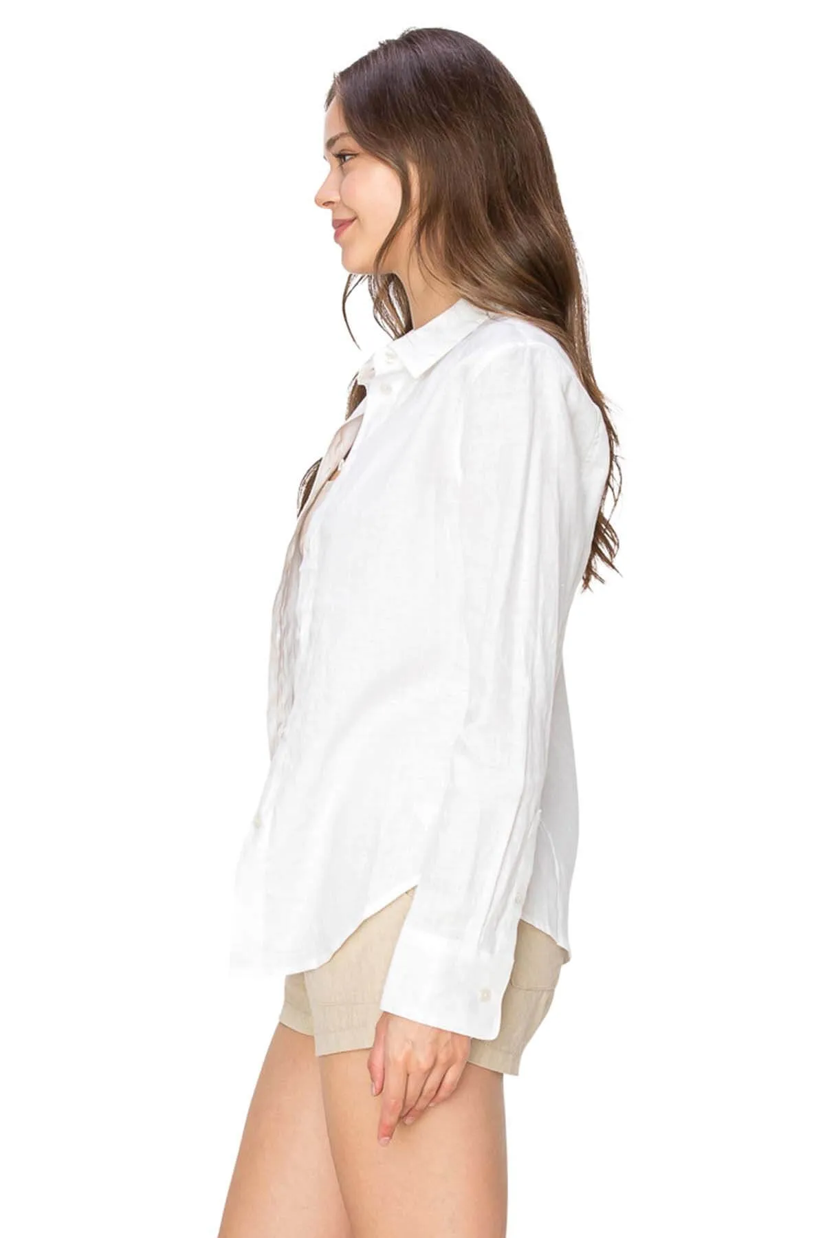 Classic Fit Linen Button-Down Shirts - White