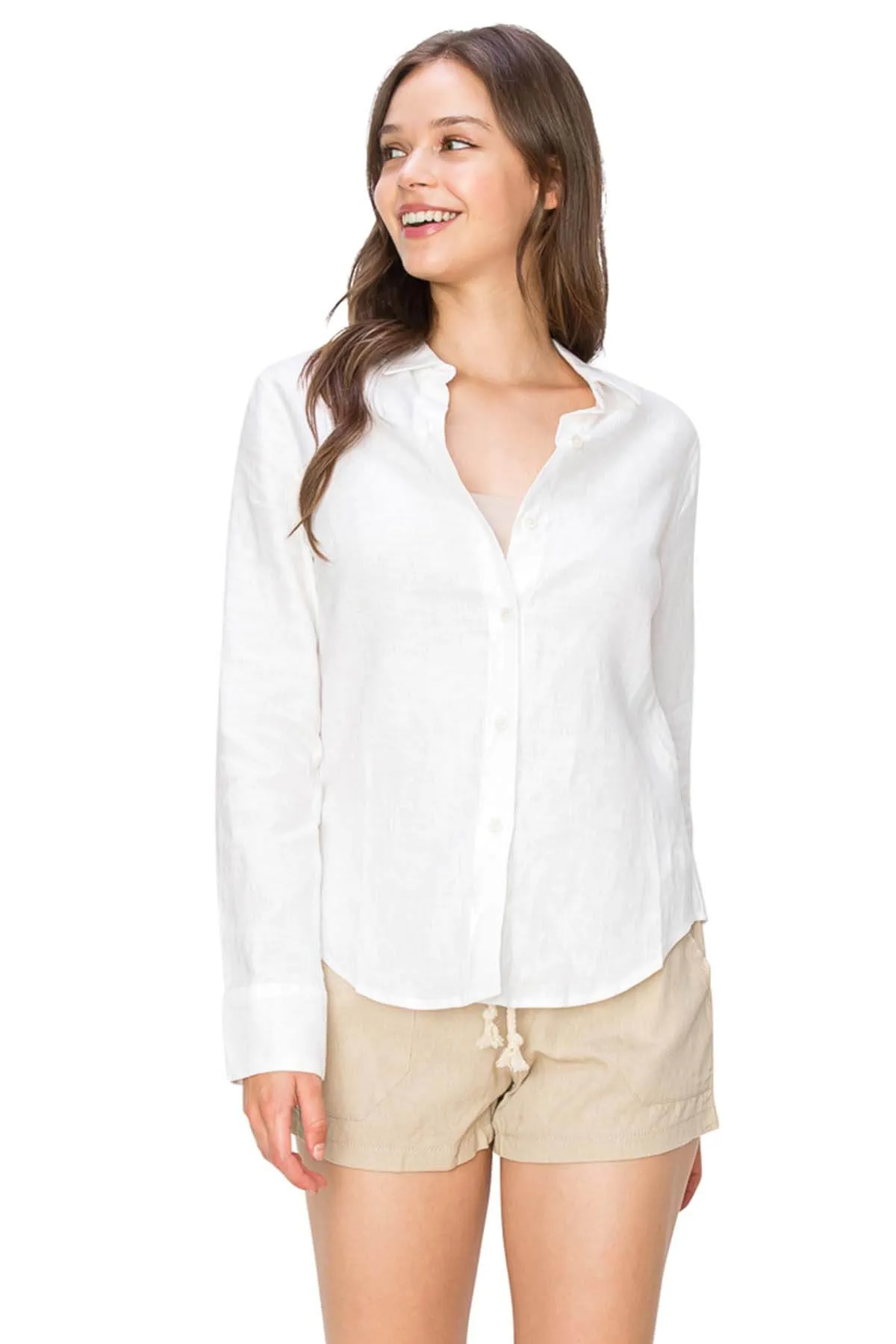 Classic Fit Linen Button-Down Shirts - White