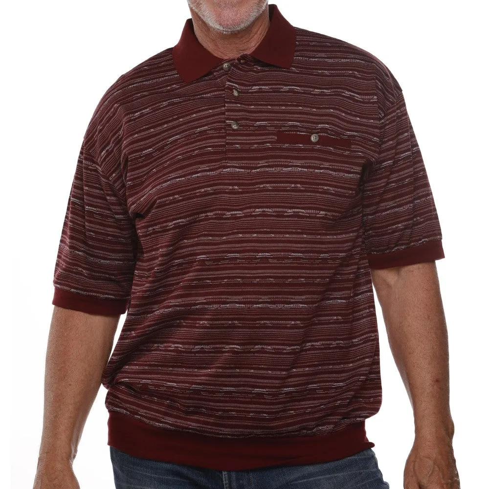 Classics by Palmland Allover Short Sleeve Banded Bottom Shirt 6191-328 Burgundy