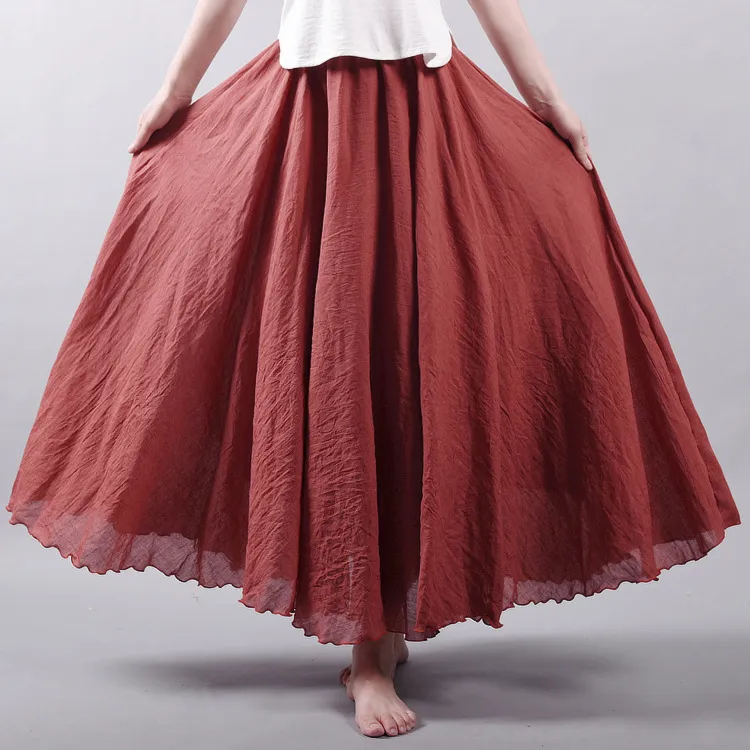 Cotton Solid Color Pleated Skirt