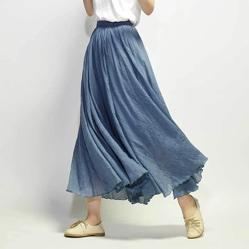 Cotton Solid Color Pleated Skirt