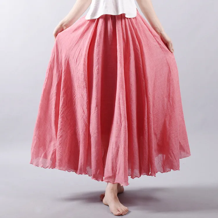 Cotton Solid Color Pleated Skirt