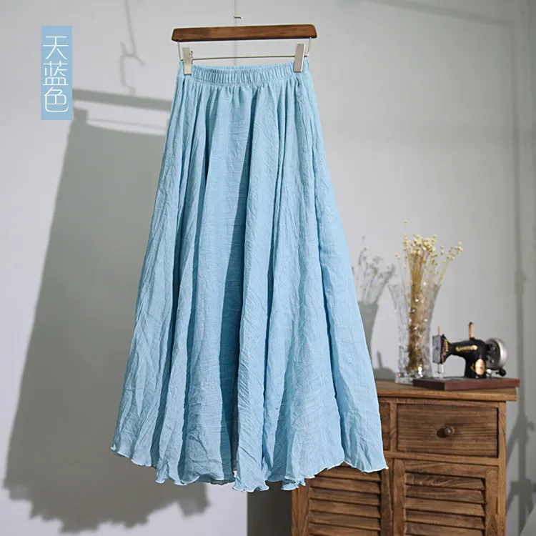 Cotton Solid Color Pleated Skirt