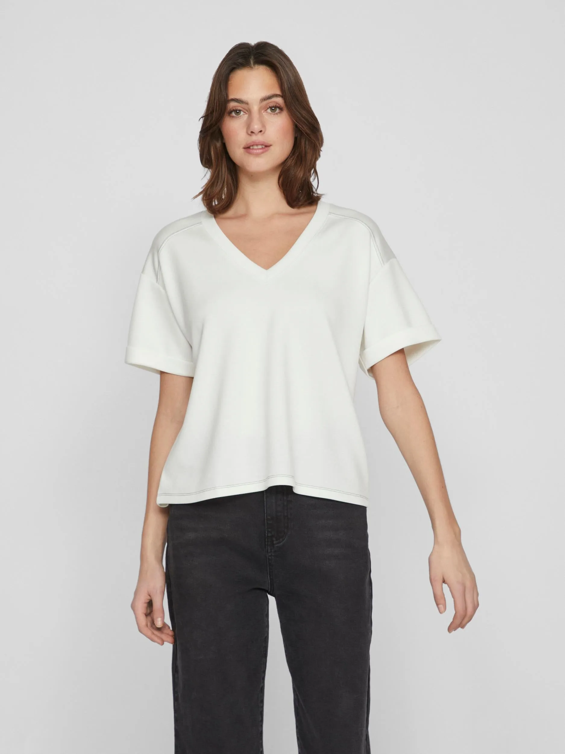 CRENA V-NECK T-SHIRT (EGRET/DUSTY OLIVE)