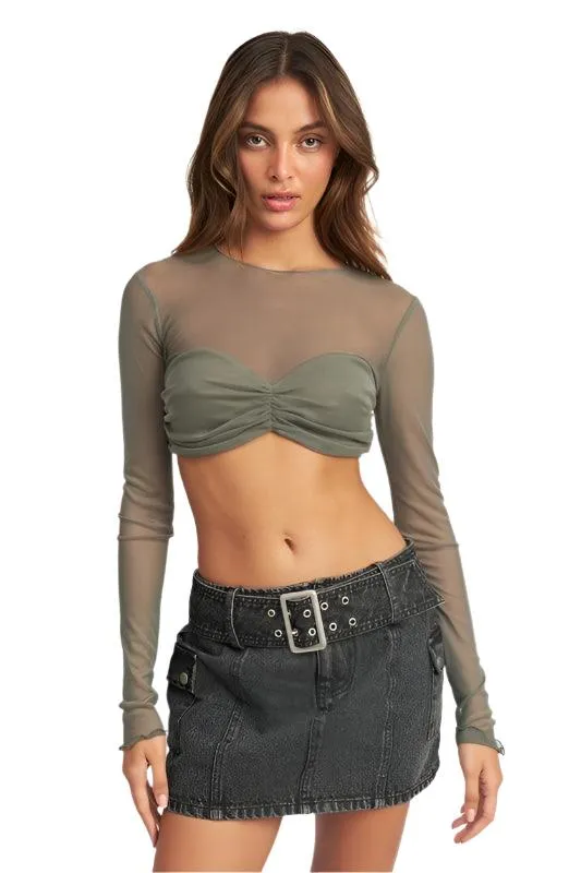 Crew Neck Ruched Bust Crop Top