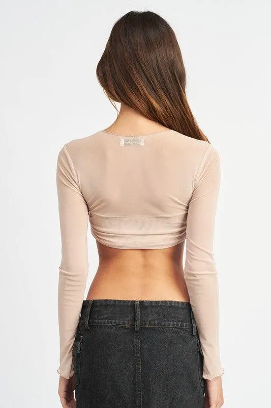 Crew Neck Ruched Bust Crop Top