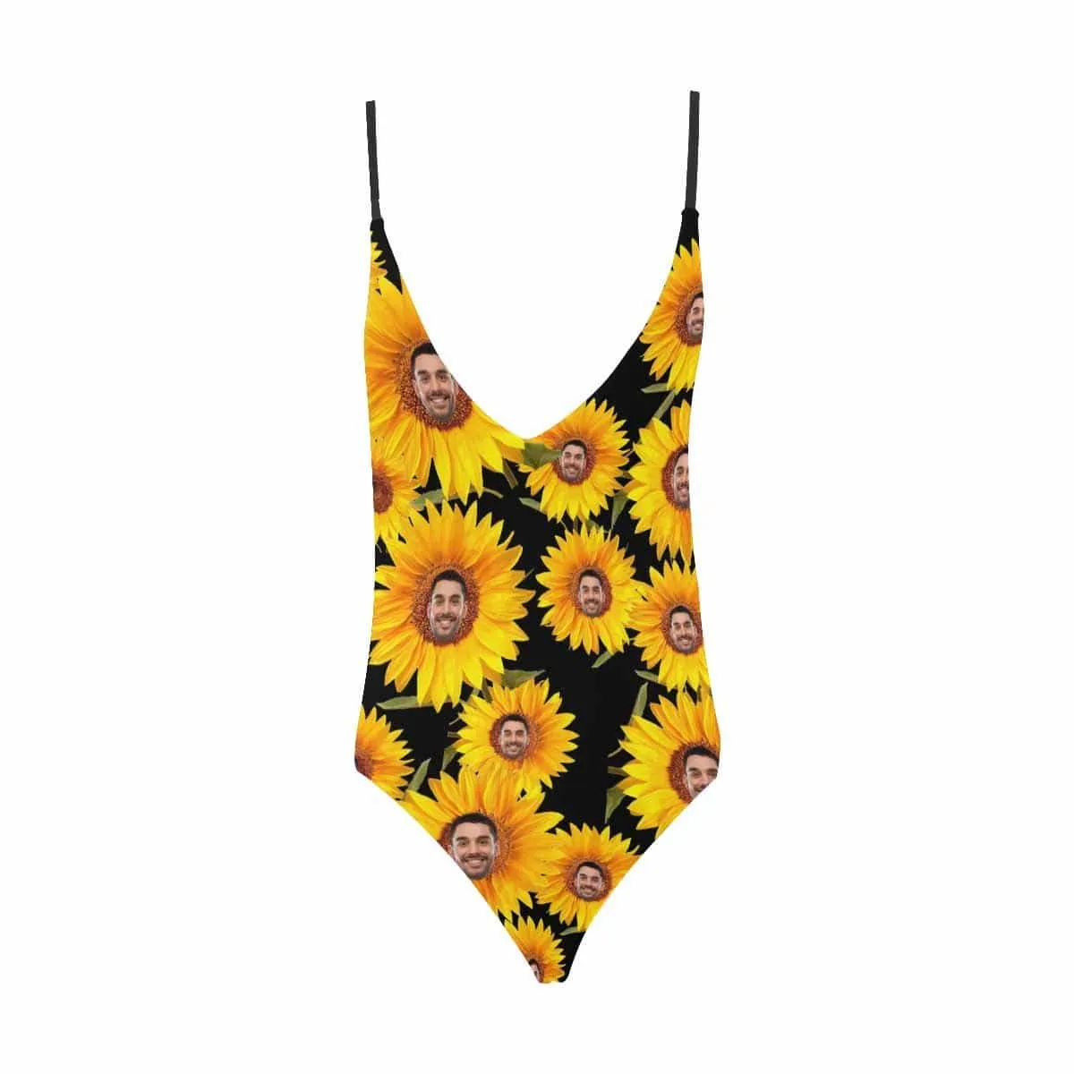 Custom Boyfriend/Husband Face Swimsuit Personalized Sunflower Women's One-Piece Bathing Suit Girlfriend Gift