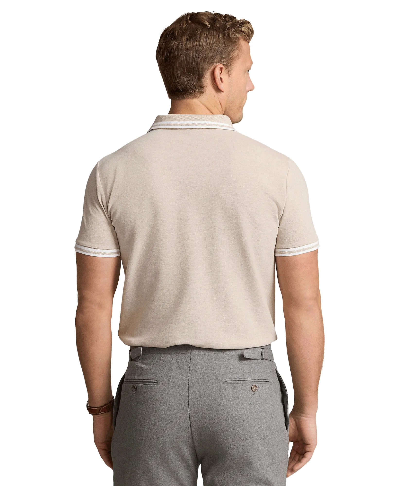 Custom Slim Fit Stretch Mesh Polo Shirt - Beige