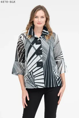 Damee Abstract Pattern Button Patch Jacket 4878-BLK