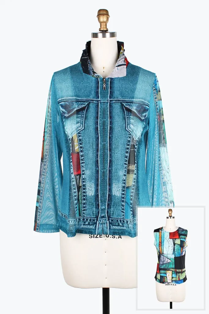 Damee Jacket ABSTRACT PAINTING DENIM MESH TWIN SET 31407-DNM