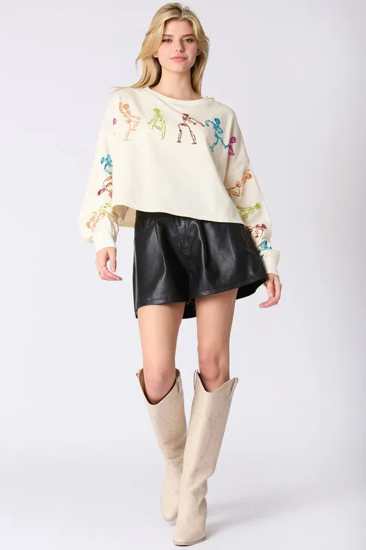 Dancing Skeletons Sequins Embroidery Sweatshirt