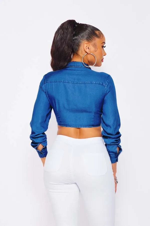 Dark Denim Front Tie Denim Crop Top