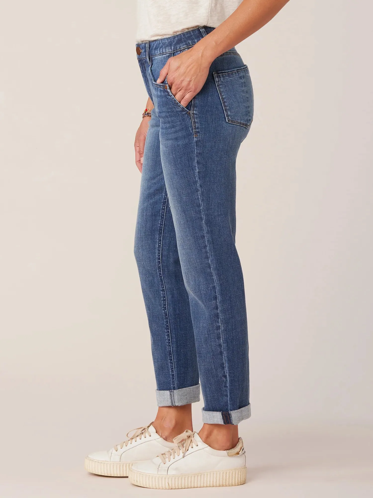 Democracy "Ab"solution Mid-Rise Girlfriend Jeans with Side Entry Pockets