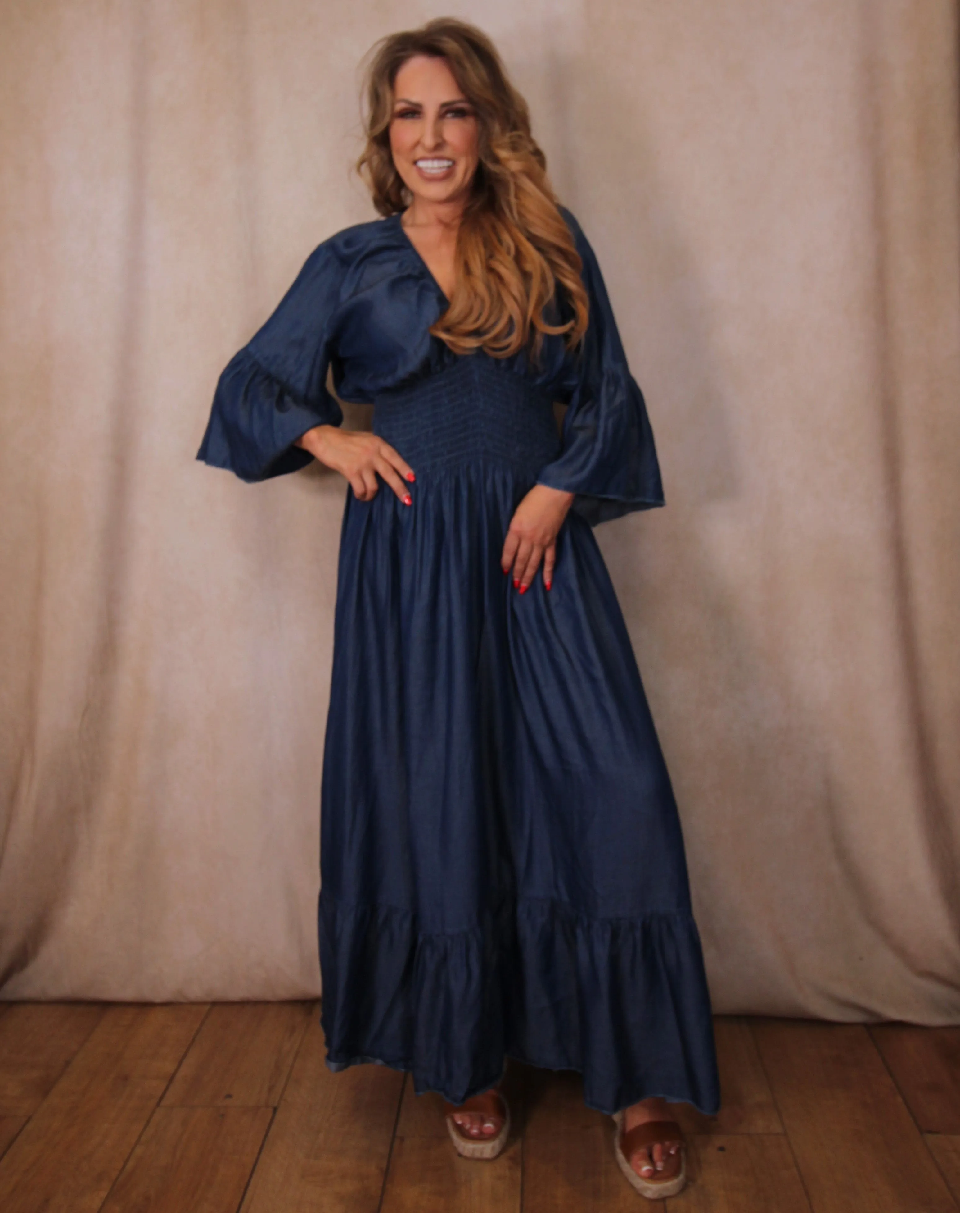 Denim Elasticated Waist Maxi Dress