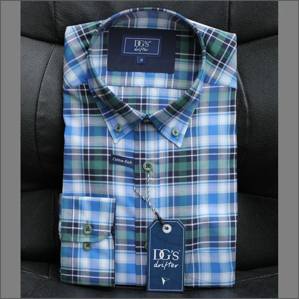 Drifter Ivano Green, Blue Check Shirt^