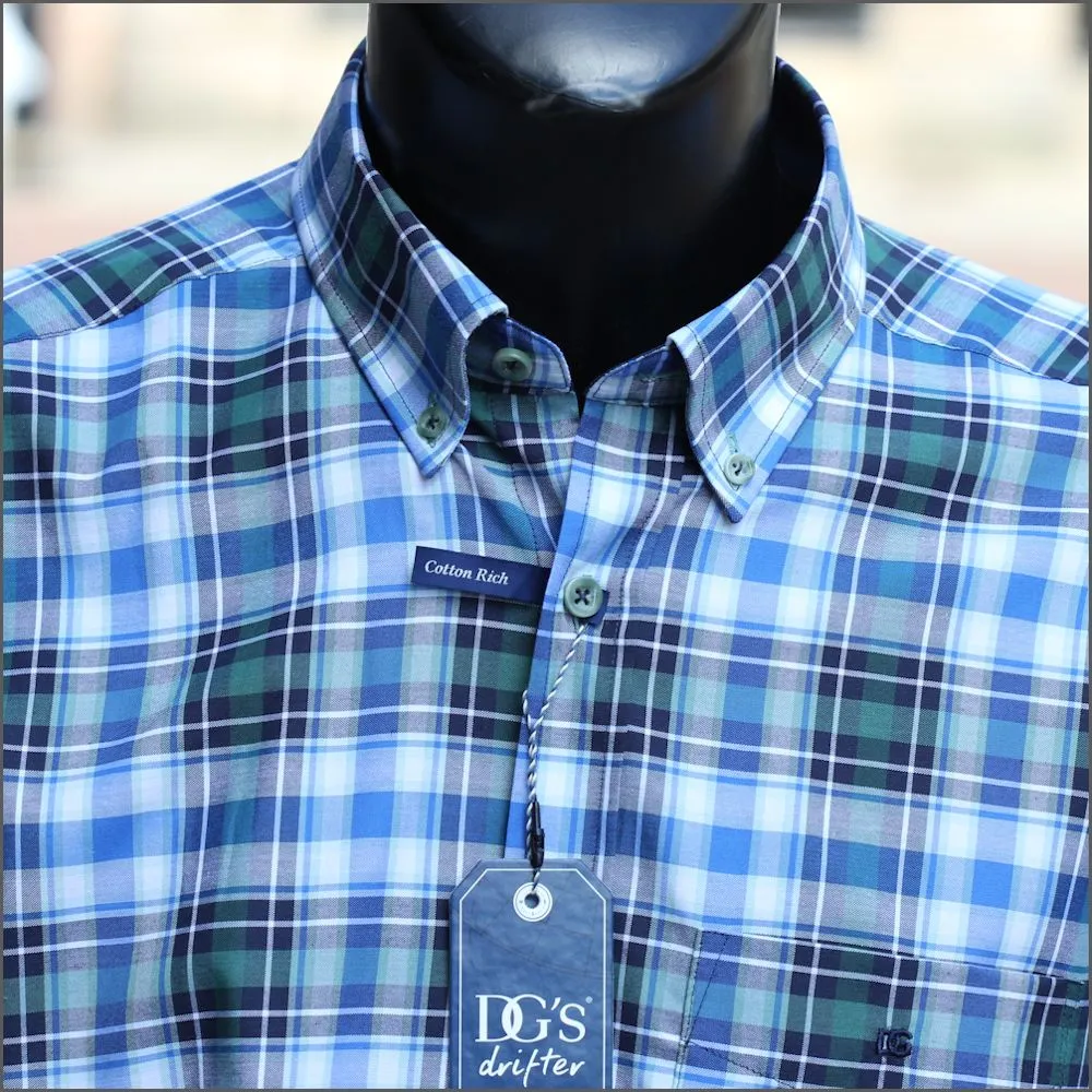 Drifter Ivano Green, Blue Check Shirt^