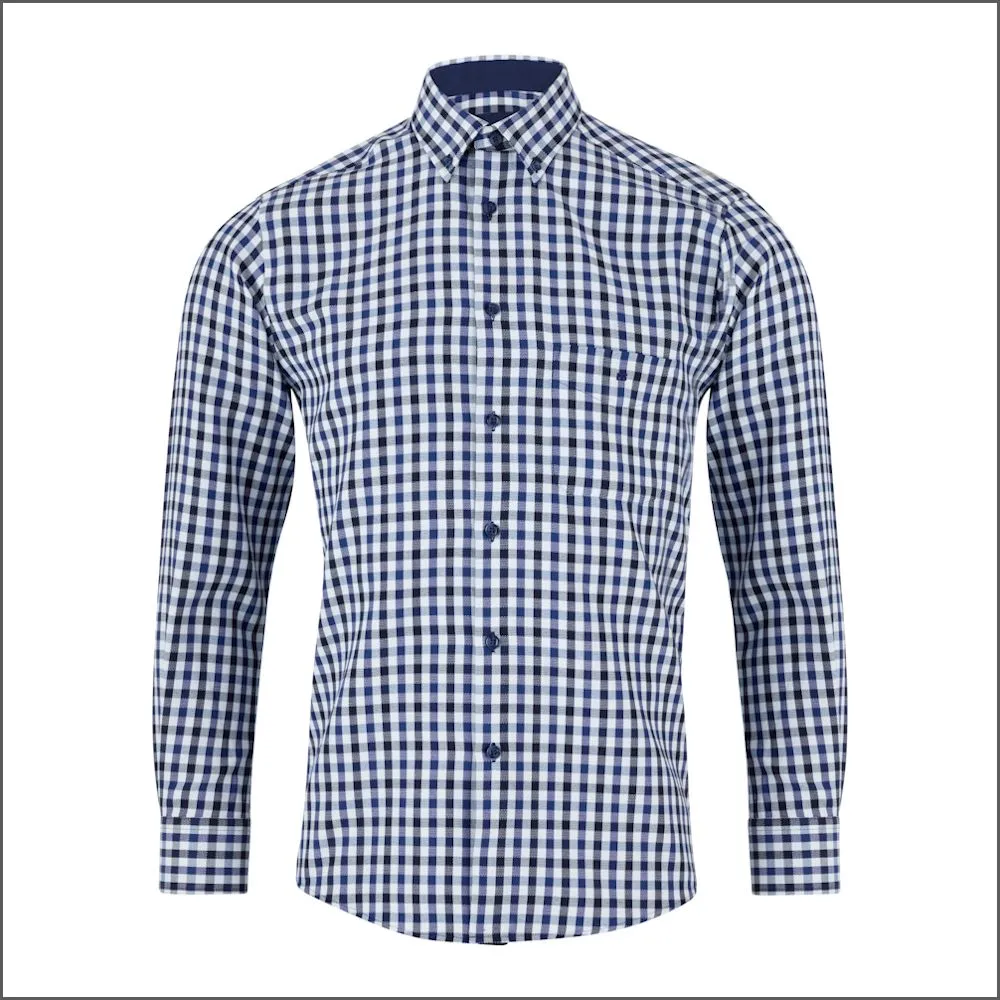 Drifter Ivano Navy, white & Blue Check Shirt^