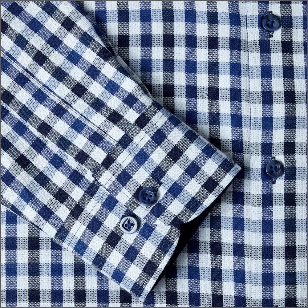 Drifter Ivano Navy, white & Blue Check Shirt^