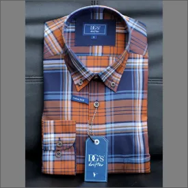 Drifter Ivano Orange Navy & Blue Check Shirt^