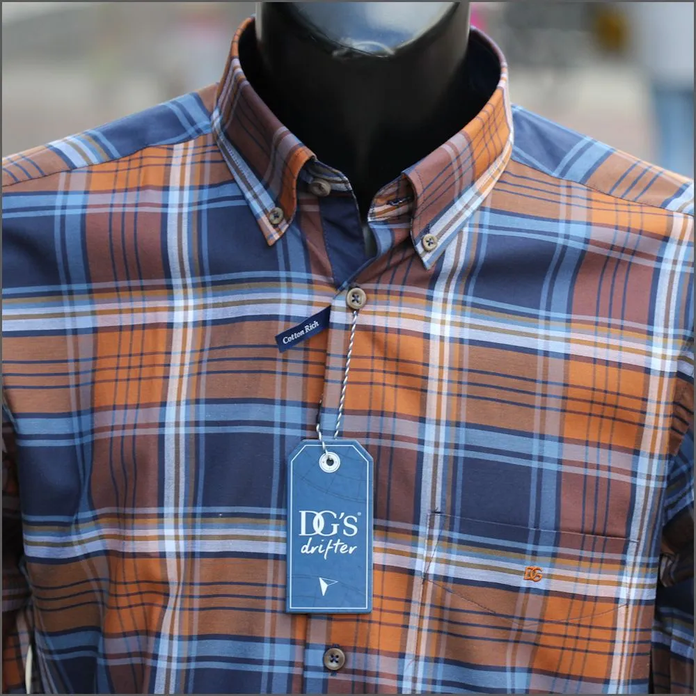 Drifter Ivano Orange Navy & Blue Check Shirt^