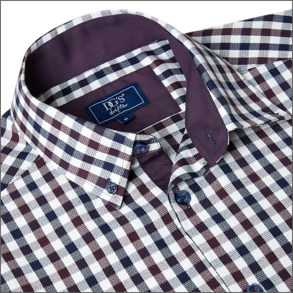 Drifter Ivano Purple, white & Navy Check Shirt^