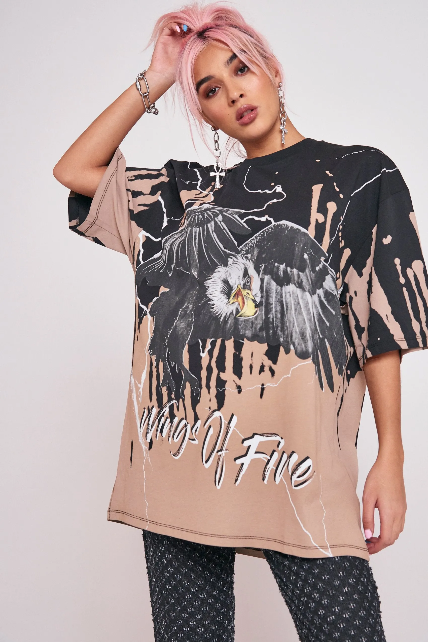 Eagle Print Oversized Rock T-shirt