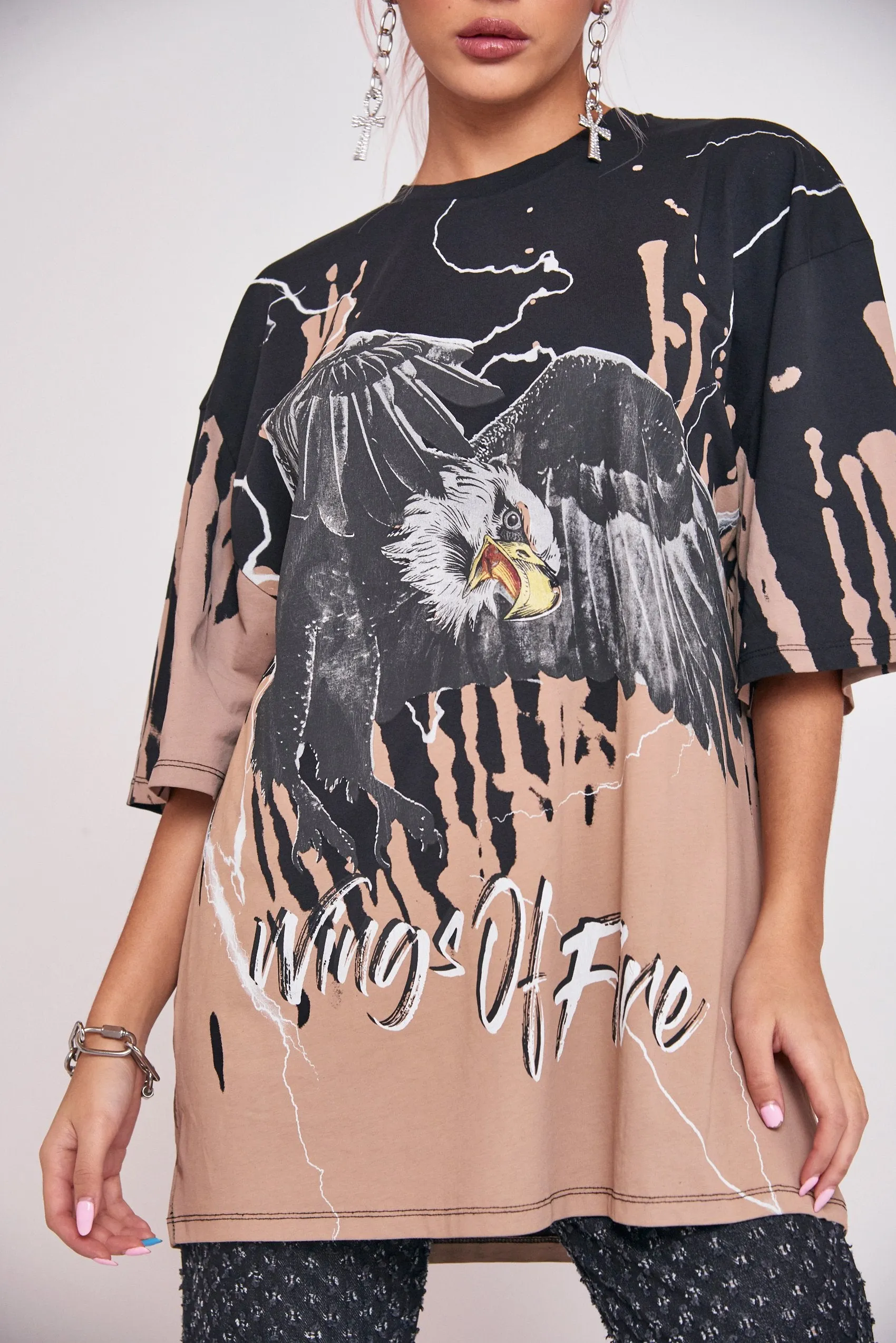 Eagle Print Oversized Rock T-shirt