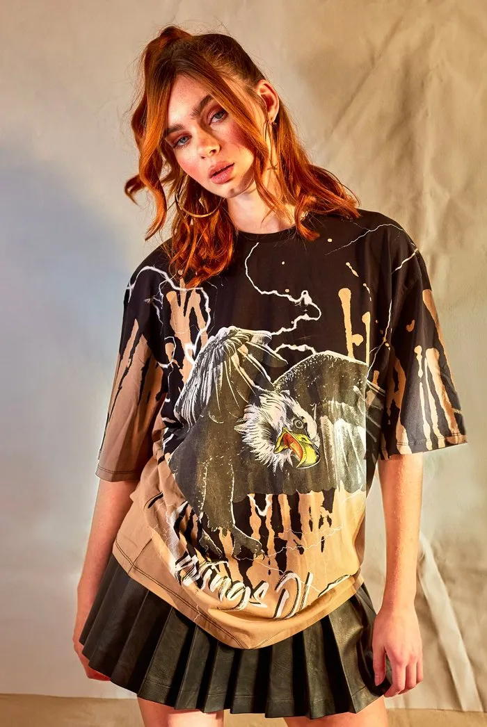 Eagle Print Oversized Rock T-shirt