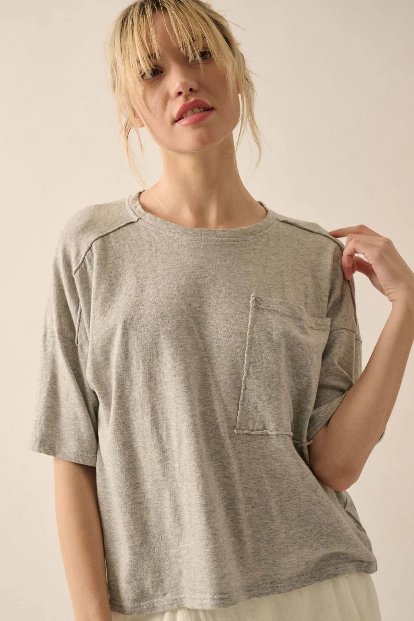 Easy Fit Raw-Edge Loose-Fit Pocket Tee