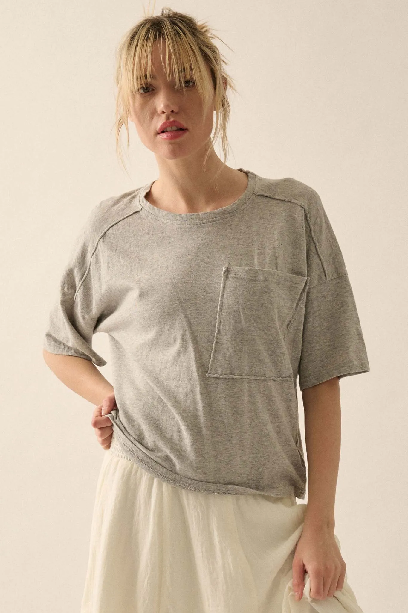 Easy Fit Raw-Edge Loose-Fit Pocket Tee