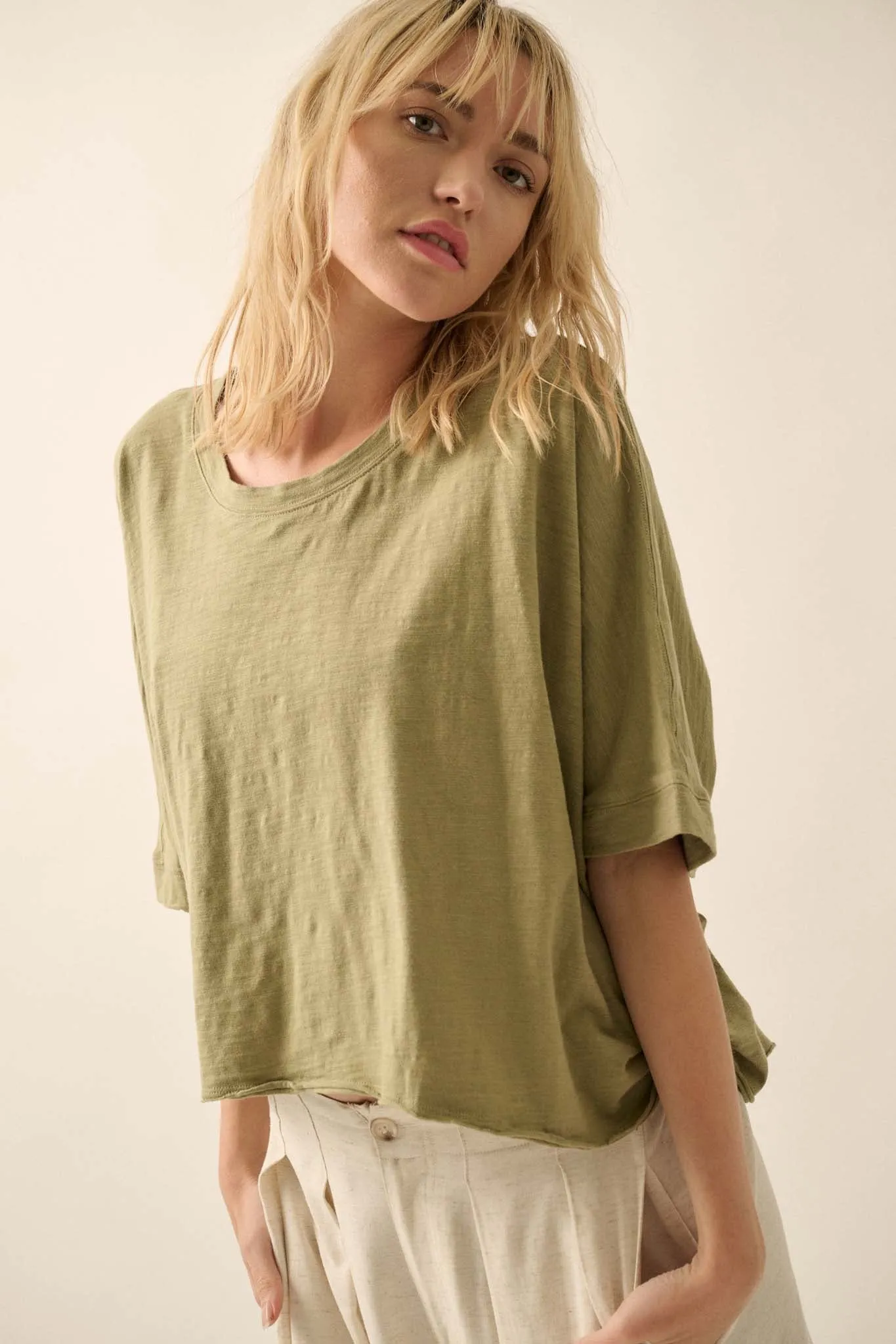 Easy Fit Vintage-Wash Cotton Oversized Boxy Tee