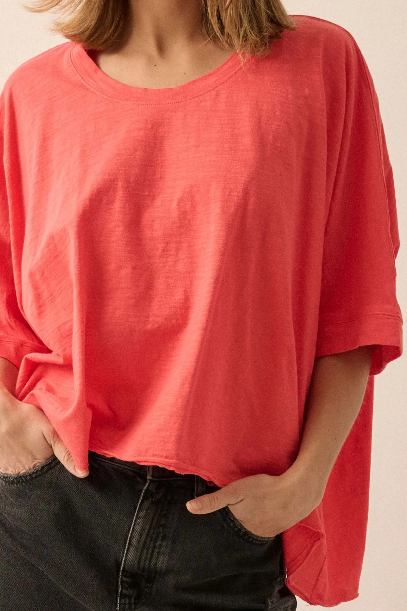 Easy Fit Vintage-Wash Cotton Oversized Boxy Tee