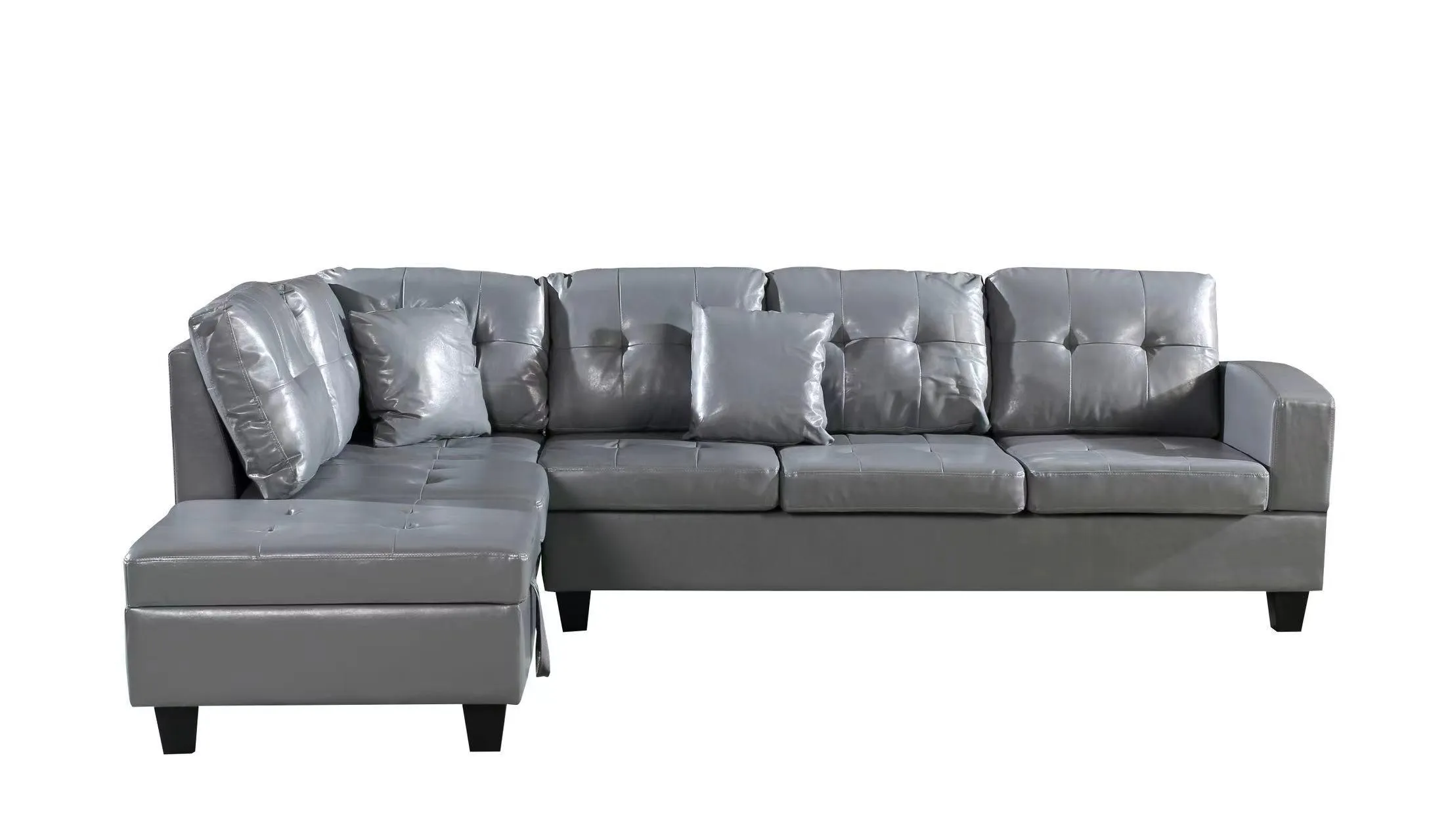 Faux Leather Left Chaise Living Room Sofa Set with Storage Ottoman