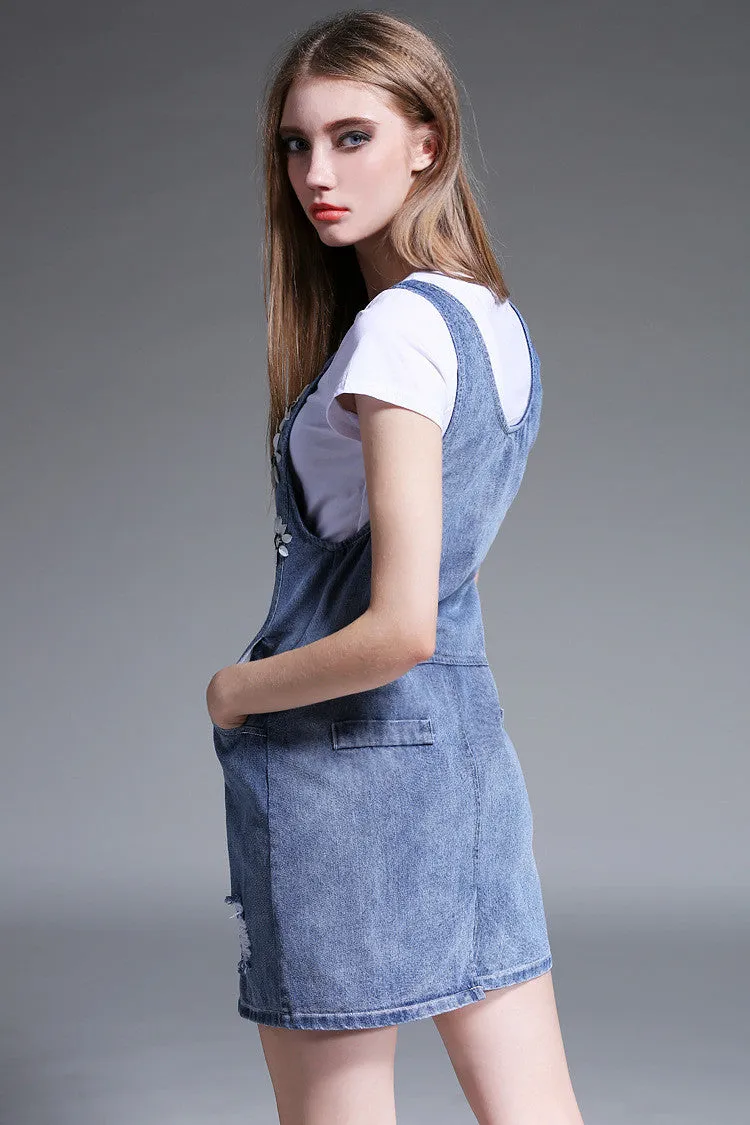 Flower Design T-Shirt Denim Dress