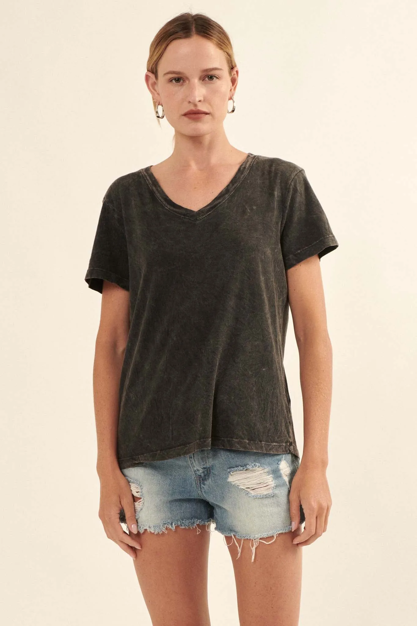 Forever Fave Vintage-Wash Cotton V-Neck Tee