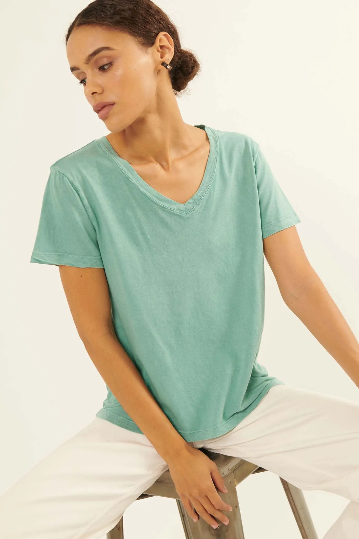 Forever Fave Vintage-Wash Cotton V-Neck Tee