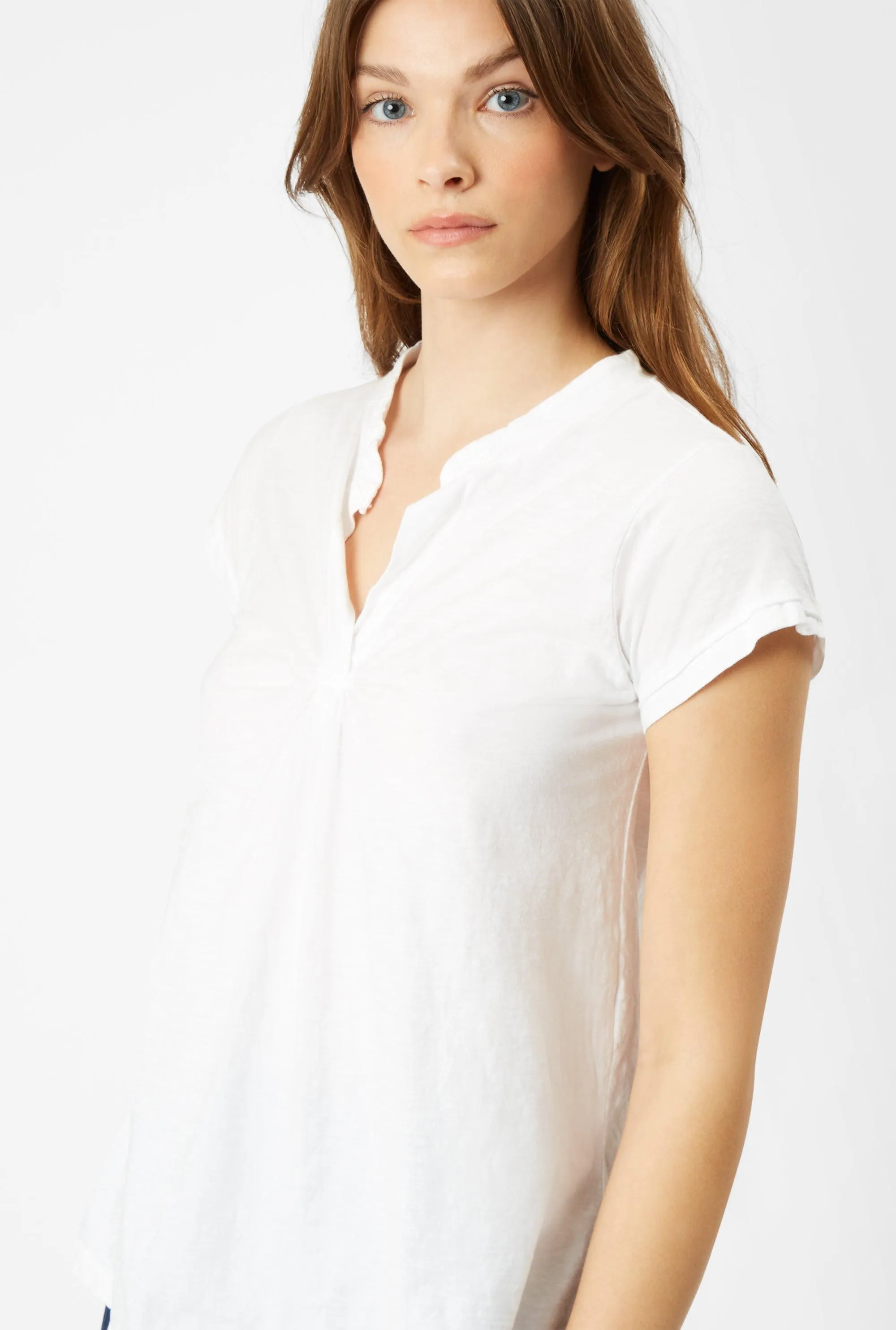 Gathered Mandarin Collar T-shirt