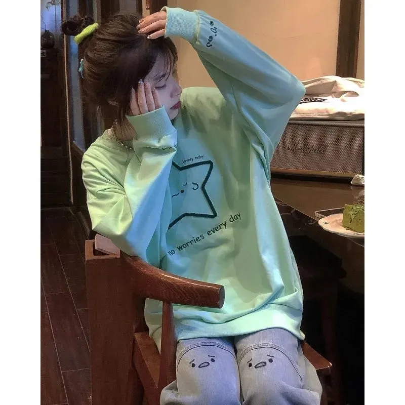 Getadme Harajuku Kawaii Star Graphic Sweatshirt Women Japanese Style Oversized Hoodies Vintage Loose Casual Y2K Tops Streetwear