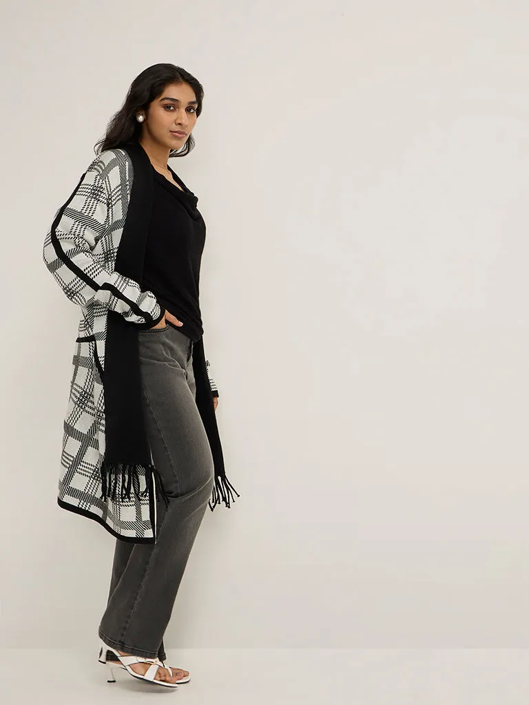 Gia Black & Grey Checkered Long Coat