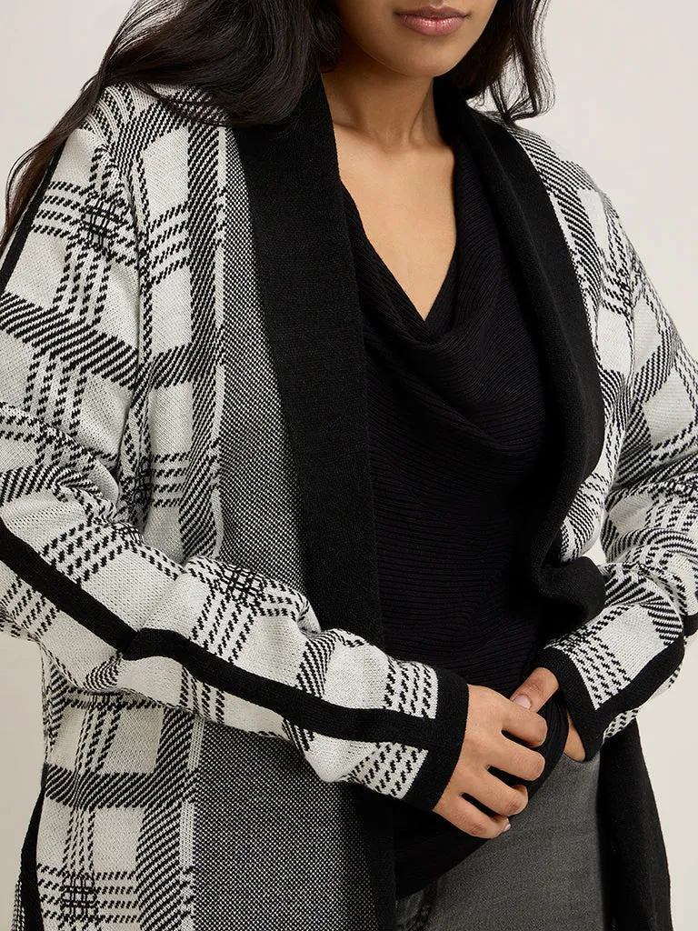 Gia Black & Grey Checkered Long Coat