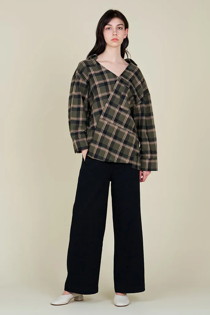 GRADE AND GATHER UNBALANCED SHIRT, PLAID