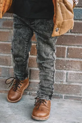 Gray Acid Wash Distressed Denim