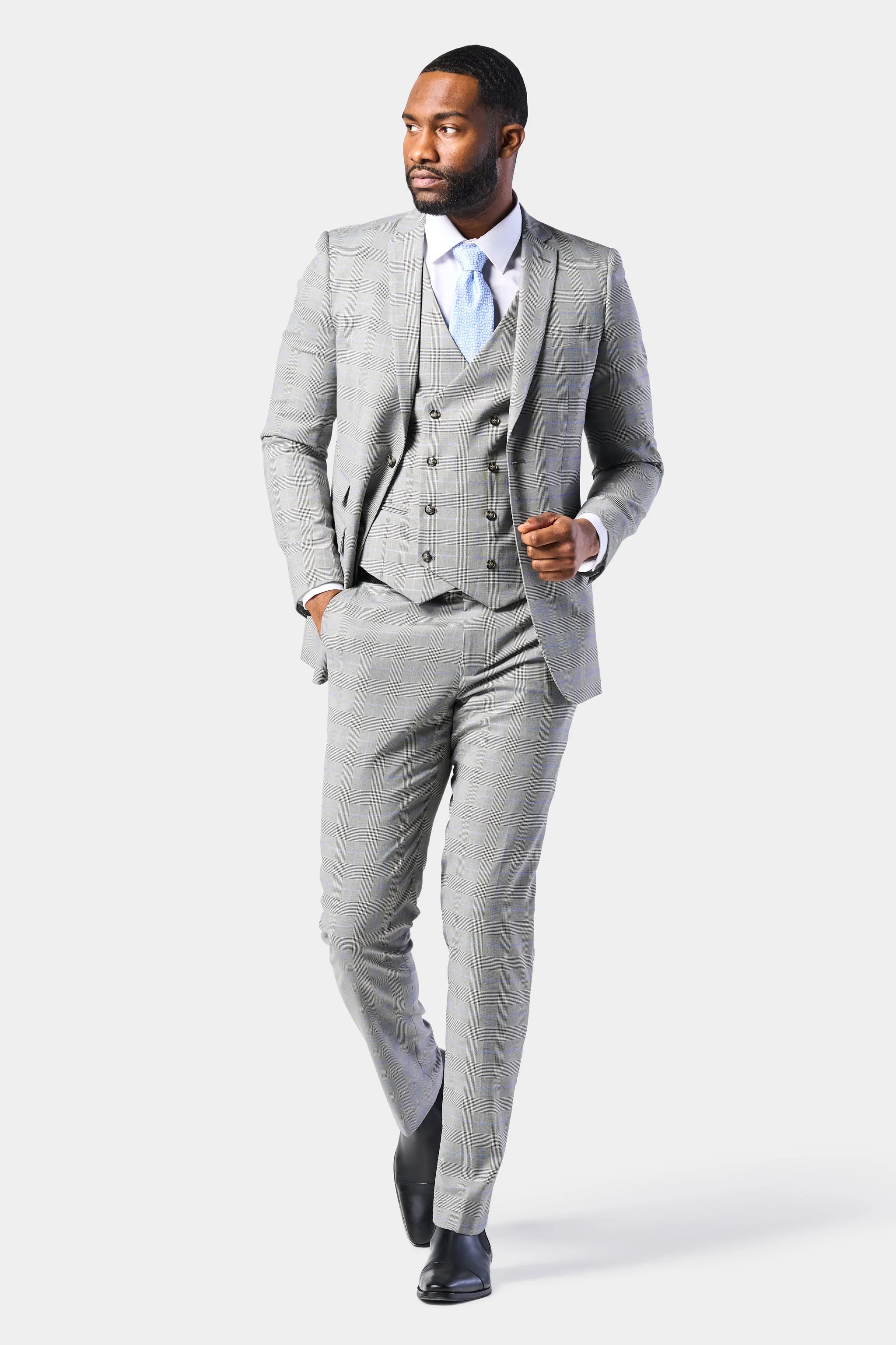 Gray and Blue Glenn Plaid 3 Piece Suit