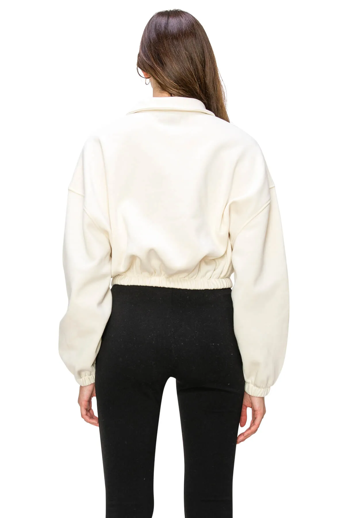 Half Zip Up Cropped Sweatshirts - Off White